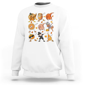 Dabbing Turkey T Rex Pilgrim Pumpkin Pie Funny Thanksgiving Sweatshirt TS09 White Printyourwear