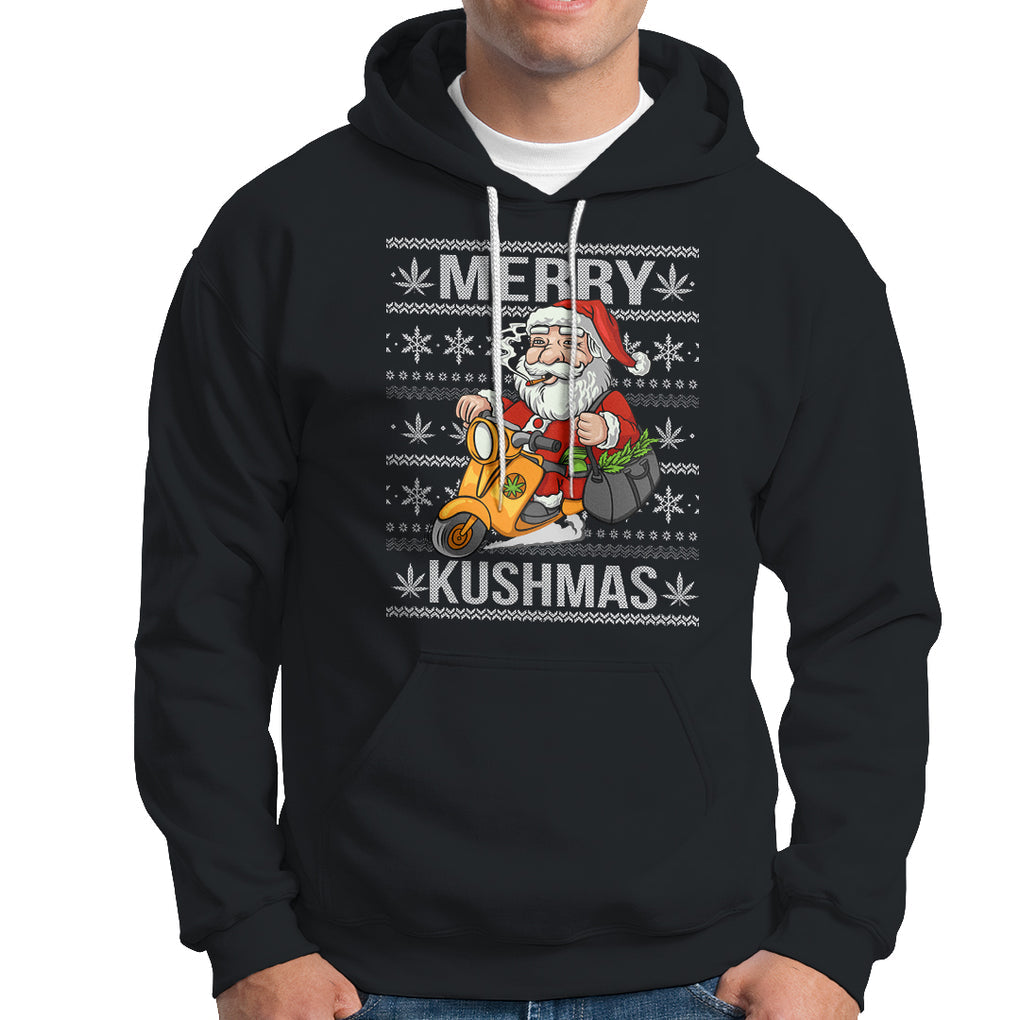 Merry Kushmas Christmas Ugly Santa Smoking Cannabis Weed 420 Hoodie TS09 Black Printyourwear