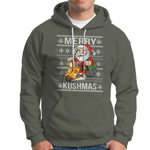 Merry Kushmas Christmas Ugly Santa Smoking Cannabis Weed 420 Hoodie TS09 Military Green Printyourwear