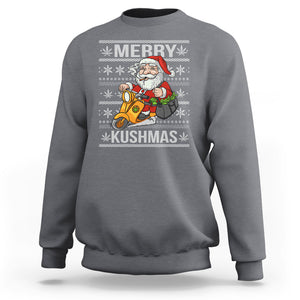 Merry Kushmas Christmas Ugly Santa Smoking Cannabis Weed 420 Sweatshirt TS09 Charcoal Printyourwear