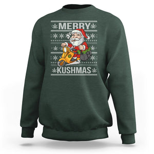 Merry Kushmas Christmas Ugly Santa Smoking Cannabis Weed 420 Sweatshirt TS09 Dark Forest Green Printyourwear