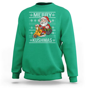 Merry Kushmas Christmas Ugly Santa Smoking Cannabis Weed 420 Sweatshirt TS09 Irish Green Printyourwear