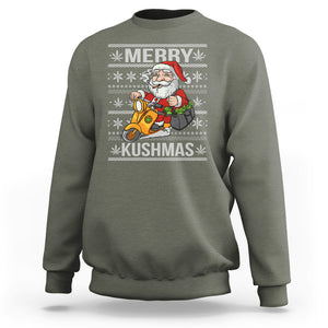 Merry Kushmas Christmas Ugly Santa Smoking Cannabis Weed 420 Sweatshirt TS09 Military Green Printyourwear