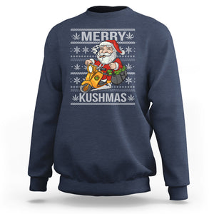 Merry Kushmas Christmas Ugly Santa Smoking Cannabis Weed 420 Sweatshirt TS09 Navy Printyourwear