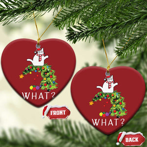 Funny Xmas Cat Christmas Ornament What? Mischievous Cat Pushing Christmas Tree TS09 Heart Red Print Your Wear