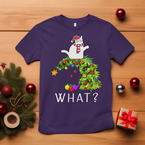 What? Cat Pushing Christmas Tree Xmas Mischievous Cat Lover T Shirt TS09 Purple Printyourwear