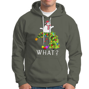 What? Cat Pushing Christmas Tree Xmas Mischievous Cat Lover Hoodie TS09 Military Green Printyourwear