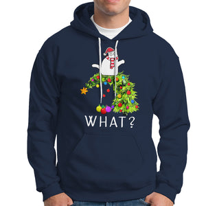 What? Cat Pushing Christmas Tree Xmas Mischievous Cat Lover Hoodie TS09 Navy Printyourwear