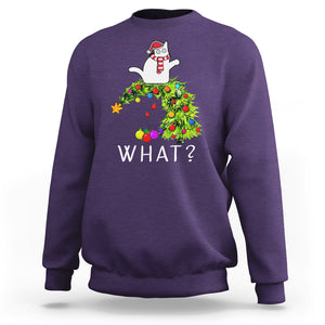 What? Cat Pushing Christmas Tree Xmas Mischievous Cat Lover Sweatshirt TS09 Purple Printyourwear