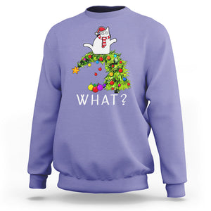 What? Cat Pushing Christmas Tree Xmas Mischievous Cat Lover Sweatshirt TS09 Violet Printyourwear