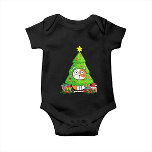 Funny Xmas Cat Baby Onesie What? Cat Pushing Christmas Tree Mischievous Cat Lover TS09 Black Print Your Wear