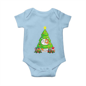 Funny Xmas Cat Baby Onesie What? Cat Pushing Christmas Tree Mischievous Cat Lover TS09 Light Blue Print Your Wear