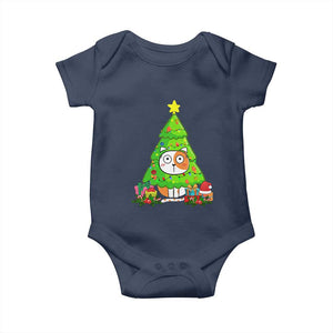 Funny Xmas Cat Baby Onesie What? Cat Pushing Christmas Tree Mischievous Cat Lover TS09 Navy Print Your Wear