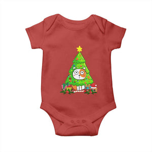 Funny Xmas Cat Baby Onesie What? Cat Pushing Christmas Tree Mischievous Cat Lover TS09 Red Print Your Wear