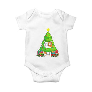 Funny Xmas Cat Baby Onesie What? Cat Pushing Christmas Tree Mischievous Cat Lover TS09 White Print Your Wear