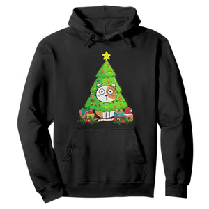 Funny Xmas Cat Hoodie What? Cat Pushing Christmas Tree Mischievous Cat Lover TS09 Black Print Your Wear