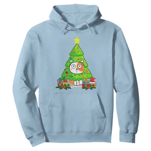 Funny Xmas Cat Hoodie What? Cat Pushing Christmas Tree Mischievous Cat Lover TS09 Light Blue Print Your Wear