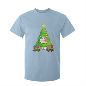 Funny Xmas Cat T Shirt For Kid What? Cat Pushing Christmas Tree Mischievous Cat Lover TS09 Light Blue Print Your Wear