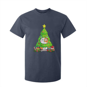 Funny Xmas Cat T Shirt For Kid What? Cat Pushing Christmas Tree Mischievous Cat Lover TS09 Navy Print Your Wear