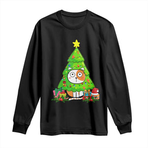 Funny Xmas Cat Long Sleeve Shirt What? Cat Pushing Christmas Tree Mischievous Cat Lover TS09 Black Print Your Wear