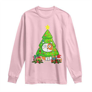 Funny Xmas Cat Long Sleeve Shirt What? Cat Pushing Christmas Tree Mischievous Cat Lover TS09 Light Pink Print Your Wear