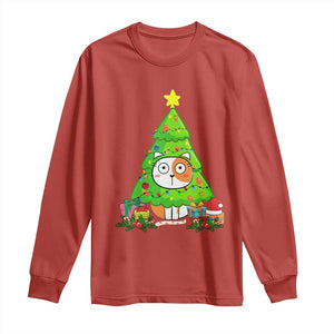 Funny Xmas Cat Long Sleeve Shirt What? Cat Pushing Christmas Tree Mischievous Cat Lover TS09 Red Print Your Wear