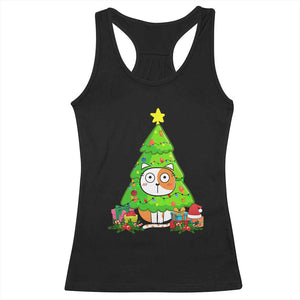 Funny Xmas Cat Racerback Tank Top What? Cat Pushing Christmas Tree Mischievous Cat Lover TS09 Black Print Your Wear