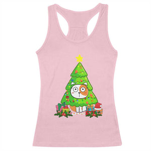 Funny Xmas Cat Racerback Tank Top What? Cat Pushing Christmas Tree Mischievous Cat Lover TS09 Light Pink Print Your Wear