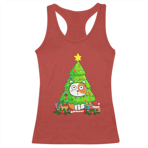 Funny Xmas Cat Racerback Tank Top What? Cat Pushing Christmas Tree Mischievous Cat Lover TS09 Red Print Your Wear