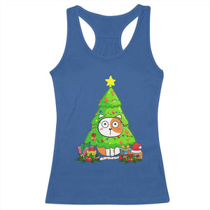 Funny Xmas Cat Racerback Tank Top What? Cat Pushing Christmas Tree Mischievous Cat Lover TS09 Royal Blue Print Your Wear