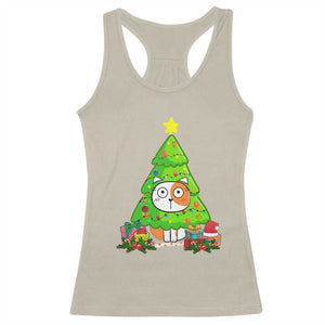 Funny Xmas Cat Racerback Tank Top What? Cat Pushing Christmas Tree Mischievous Cat Lover TS09 Sand Print Your Wear