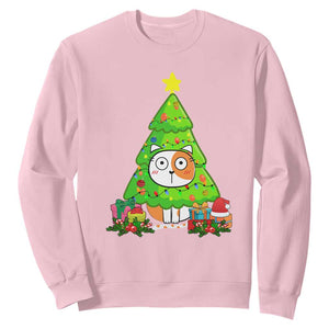 Funny Xmas Cat Sweatshirt What? Cat Pushing Christmas Tree Mischievous Cat Lover TS09 Light Pink Print Your Wear