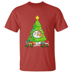 Funny Xmas Cat T Shirt What? Cat Pushing Christmas Tree Mischievous Cat Lover TS09 Red Print Your Wear