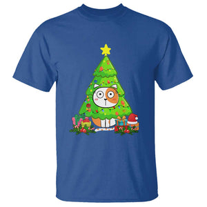 Funny Xmas Cat T Shirt What? Cat Pushing Christmas Tree Mischievous Cat Lover TS09 Royal Blue Print Your Wear