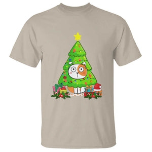 Funny Xmas Cat T Shirt What? Cat Pushing Christmas Tree Mischievous Cat Lover TS09 Sand Print Your Wear