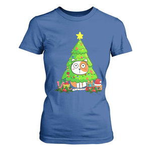 Funny Xmas Cat T Shirt For Women What? Cat Pushing Christmas Tree Mischievous Cat Lover TS09 Royal Blue Print Your Wear