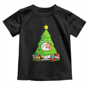 Funny Xmas Cat Toddler T Shirt What? Cat Pushing Christmas Tree Mischievous Cat Lover TS09 Black Print Your Wear