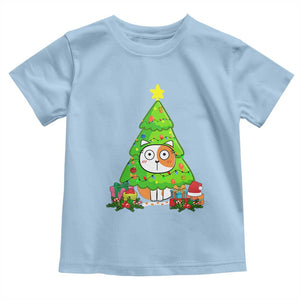 Funny Xmas Cat Toddler T Shirt What? Cat Pushing Christmas Tree Mischievous Cat Lover TS09 Light Blue Print Your Wear