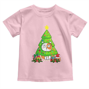 Funny Xmas Cat Toddler T Shirt What? Cat Pushing Christmas Tree Mischievous Cat Lover TS09 Light Pink Print Your Wear