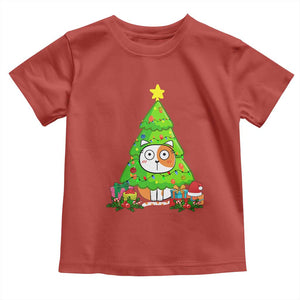 Funny Xmas Cat Toddler T Shirt What? Cat Pushing Christmas Tree Mischievous Cat Lover TS09 Red Print Your Wear