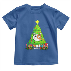 Funny Xmas Cat Toddler T Shirt What? Cat Pushing Christmas Tree Mischievous Cat Lover TS09 Royal Blue Print Your Wear