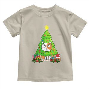 Funny Xmas Cat Toddler T Shirt What? Cat Pushing Christmas Tree Mischievous Cat Lover TS09 Sand Print Your Wear