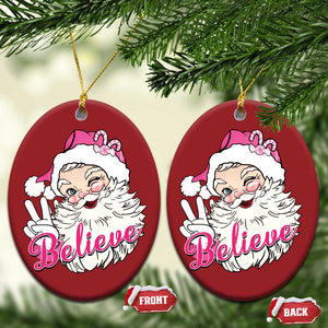 Believe Christmas Vintage Pink Santa Claus Christmas Ornament TS09 Oval Red Print Your Wear