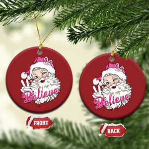 Believe Christmas Vintage Pink Santa Claus Christmas Ornament TS09 Circle Red Print Your Wear