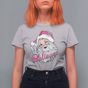 Believe Christmas Vintage Pink Santa Claus T Shirt For Women TS09 Ice Gray Printyourwear