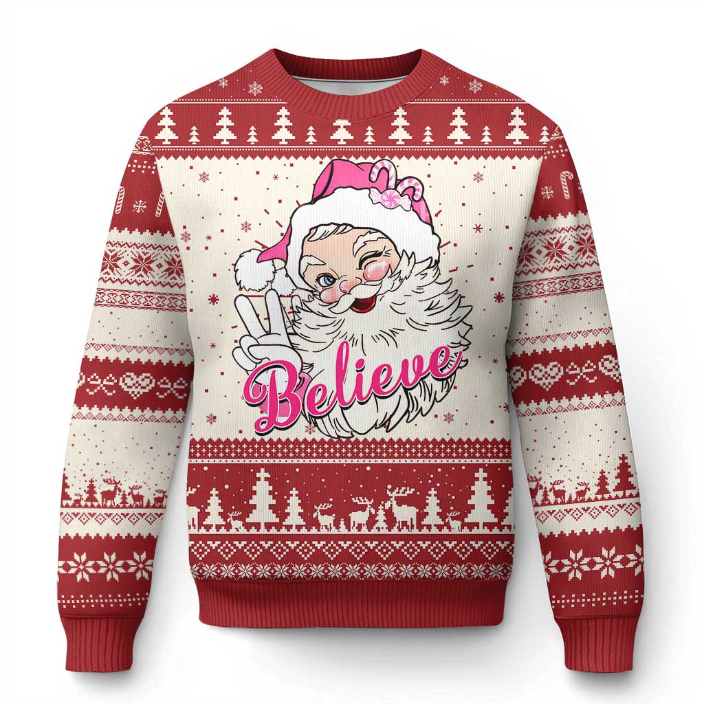 Believe Christmas Vintage Pink Santa Claus Ugly Christmas Sweater TS09 Red Print Your Wear