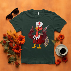 Turkey Nurse Thanksgiving Stethoscope Syringe T Shirt TS09 Dark Forest Green Printyourwear