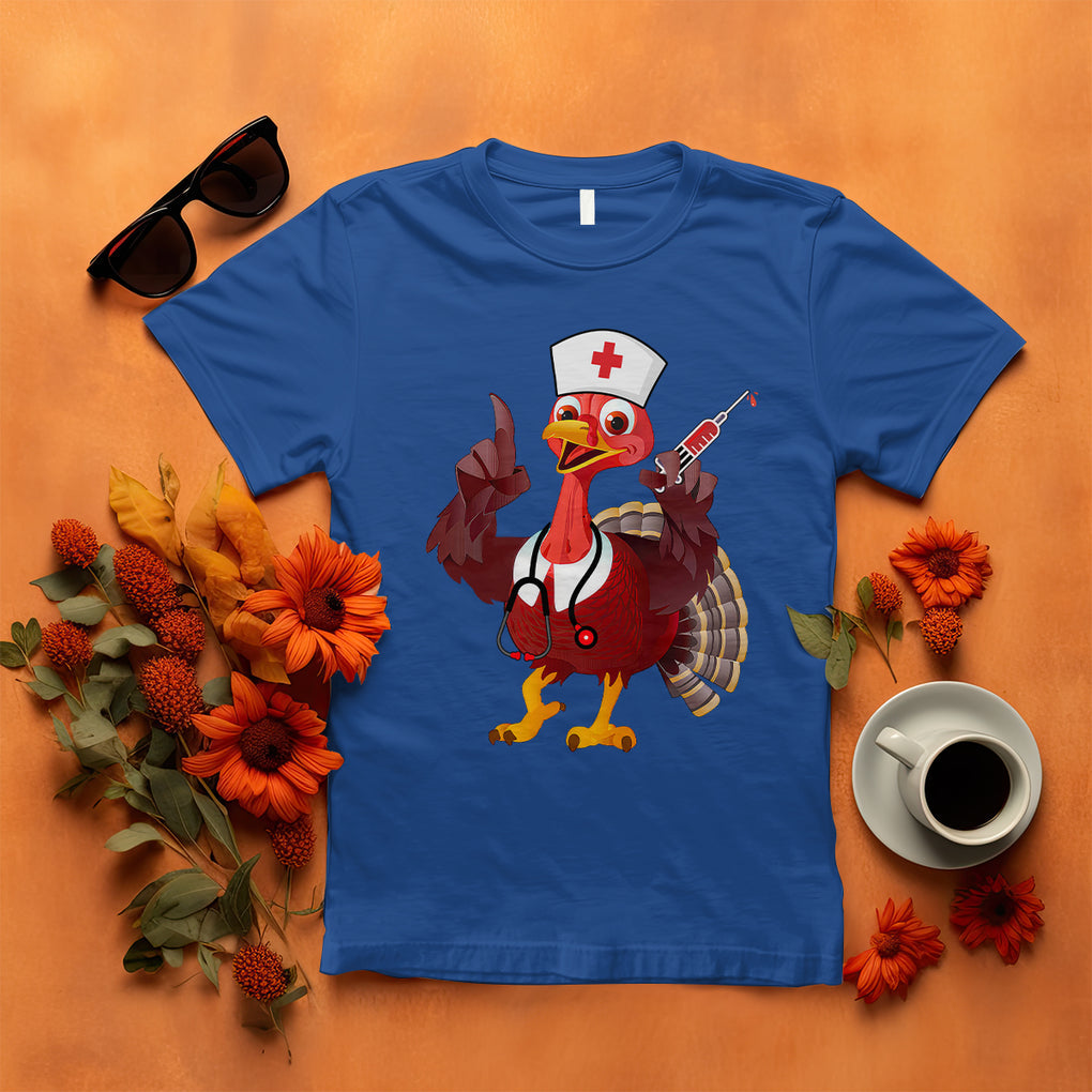 Turkey Nurse Thanksgiving Stethoscope Syringe T Shirt TS09 Royal Blue Printyourwear