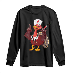 Turkey Nurse Thanksgiving Stethoscope Syringe Long Sleeve Shirt TS09 Black Print Your Wear