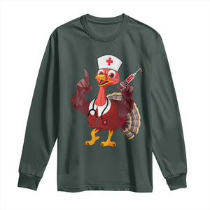 Turkey Nurse Thanksgiving Stethoscope Syringe Long Sleeve Shirt TS09 Dark Forest Green Print Your Wear